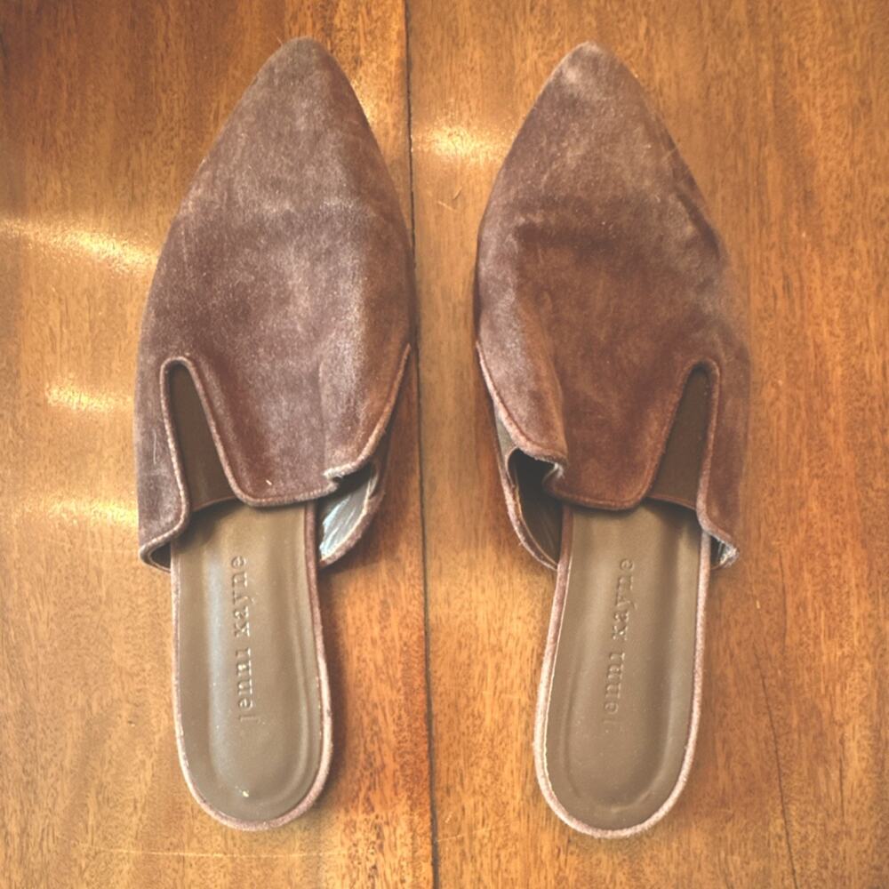 Jenni Kayne Suede Pointed Toe Slip-On Flats Chocolate Brown Women’s 39